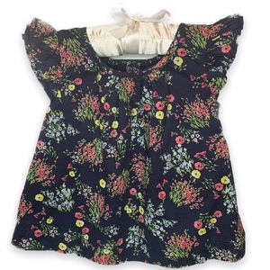 Baby Gap Flutter Sleeve Navy Floral Shirt 12-18 M